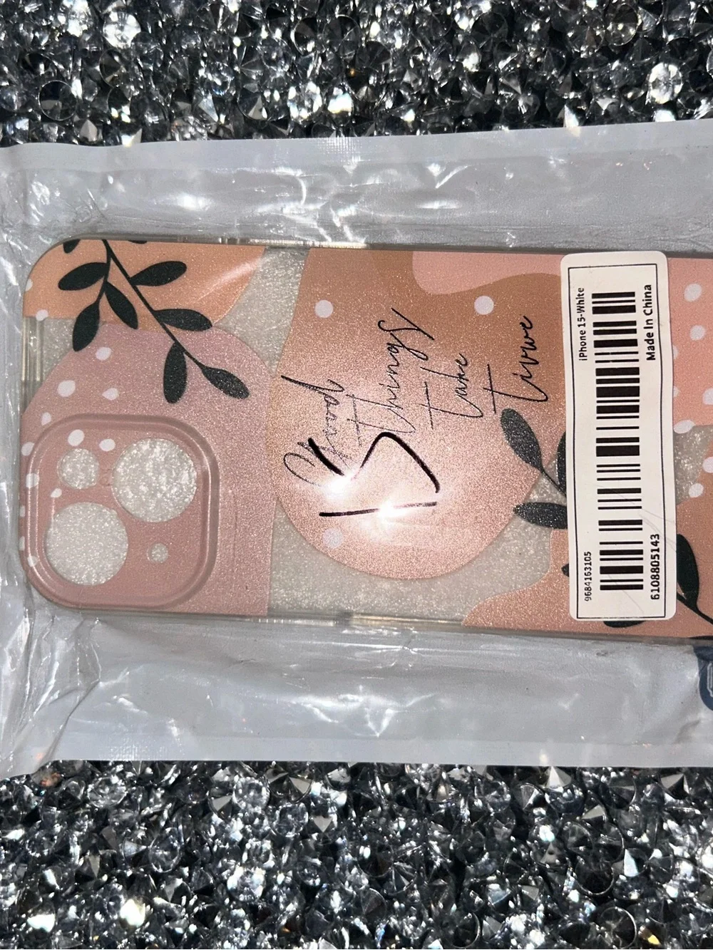 iPhone 15 Stylish Pink Floral Clear Phone Case with Script Accent